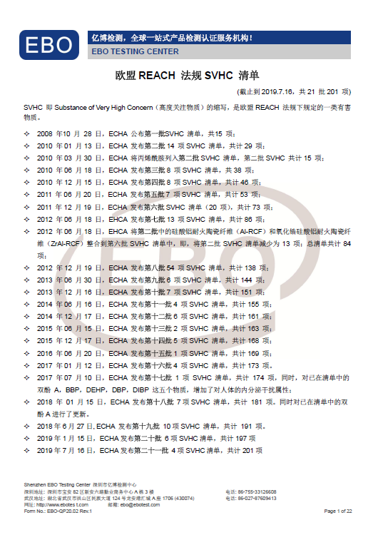 REACH最新201项